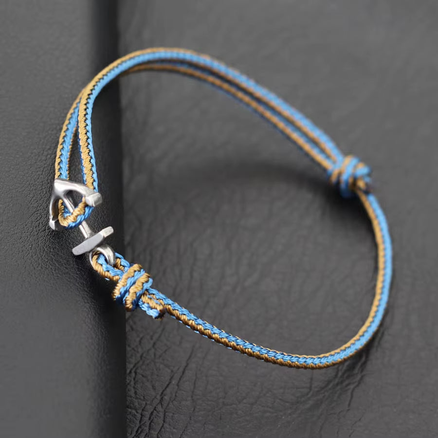 Fashionable Men Anchor Bracelet with Ethnic Cords Adjustable Handmade Premium Braclet Beach Surfing Jewelry Nautical Braslet