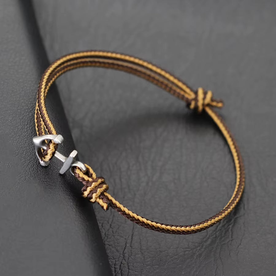 Fashionable Men Anchor Bracelet with Ethnic Cords Adjustable Handmade Premium Braclet Beach Surfing Jewelry Nautical Braslet