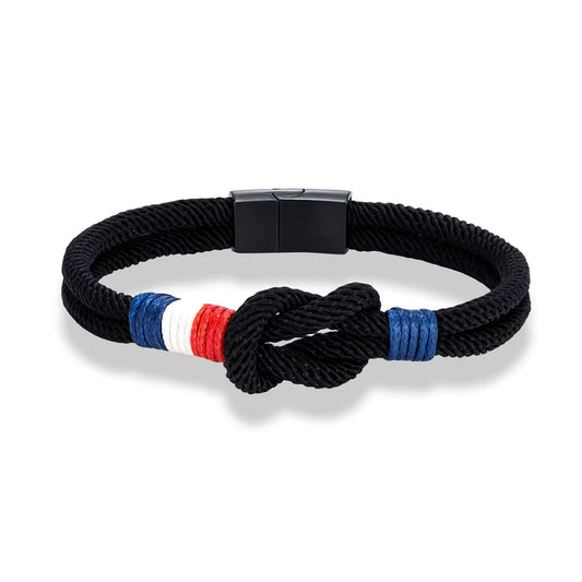 Black Stainless Steel Square Knot Rope Bracelet Men Women Handmade Woven Double-Layer Design France Flag Couple Jewelry