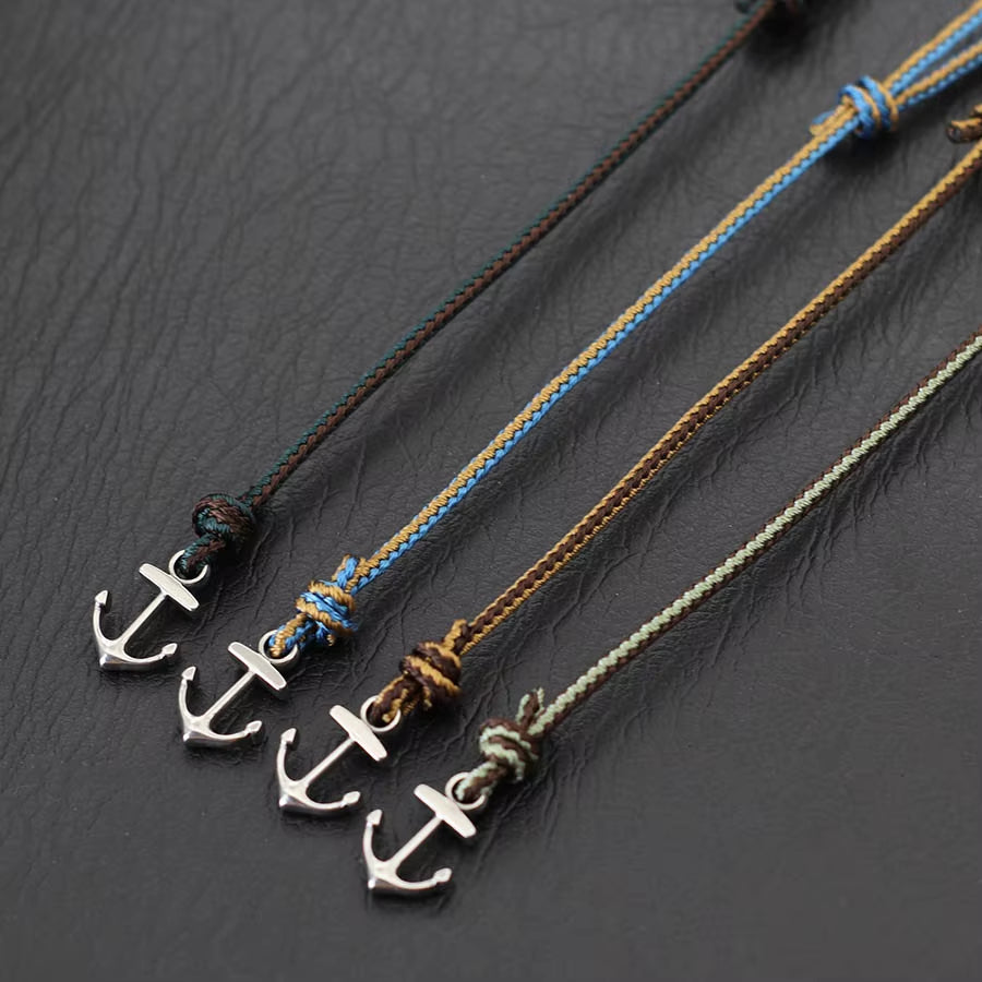 Fashionable Men Anchor Bracelet with Ethnic Cords Adjustable Handmade Premium Braclet Beach Surfing Jewelry Nautical Braslet