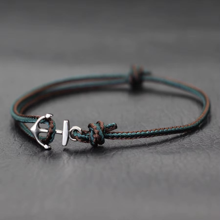 Fashionable Men Anchor Bracelet with Ethnic Cords Adjustable Handmade Premium Braclet Beach Surfing Jewelry Nautical Braslet