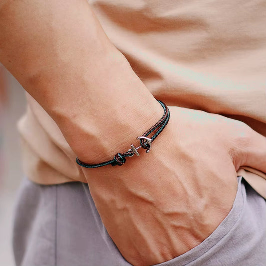 Fashionable Men Anchor Bracelet with Ethnic Cords Adjustable Handmade Premium Braclet Beach Surfing Jewelry Nautical Braslet